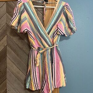 Blue Rain. Striped Multicolor Womens shorts romper. One Piece